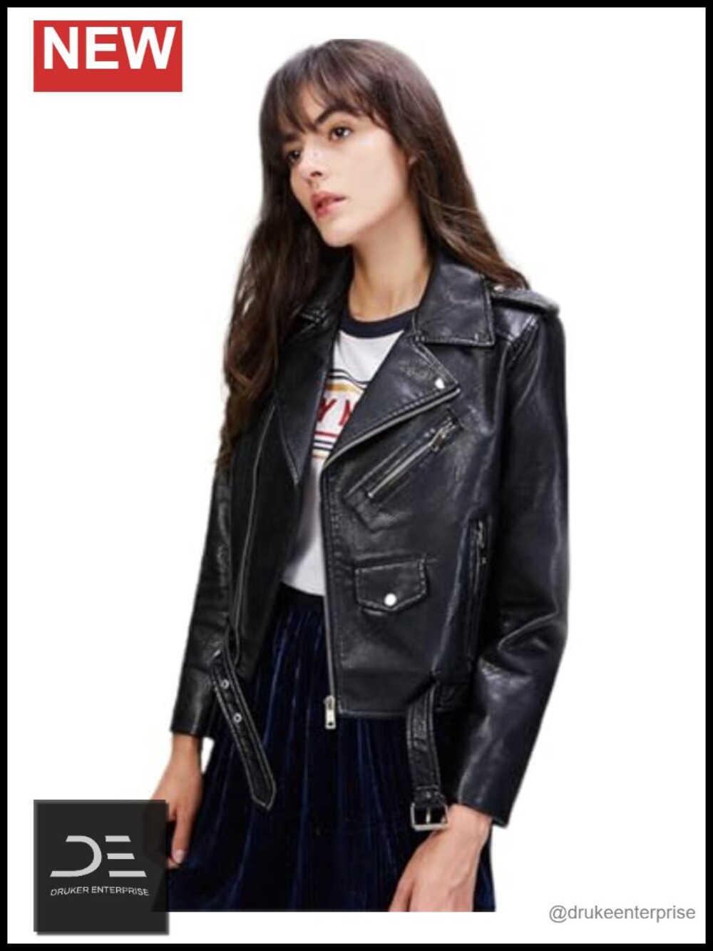 Faux Leather Motorcycle Jacket PU Slim Short Biker Coat